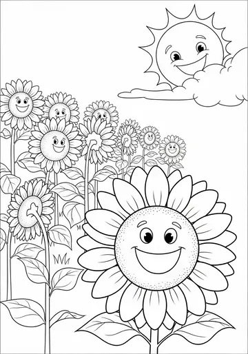 Field Adventure Sunflowers Coloring Pages