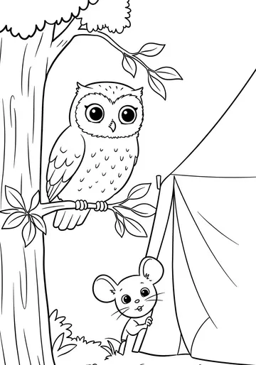 Friendly Owl & Not-So-Scary camping Coloring Pages