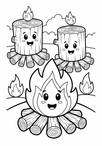 Happy Campfire Coloring Page for Kids