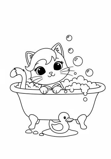 MerCat's Bubble Bath Coloring Page - Splish Splash Fun