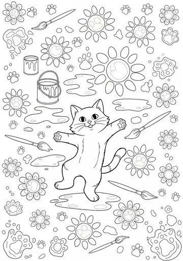 Loaf Cat Paints with Paws Coloring Pages