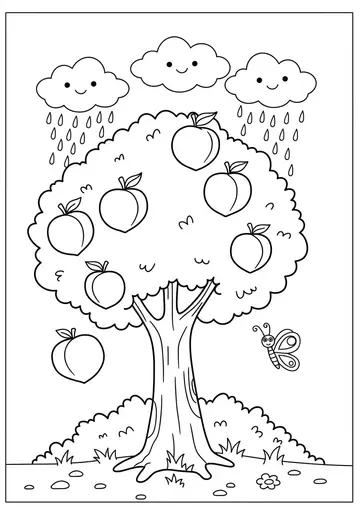 Peach Tree Nature Fruit Coloring Pages