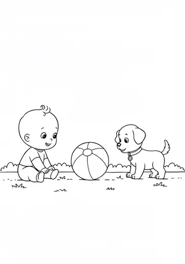 Leo & Puppy's simple Ball Game Coloring Pages