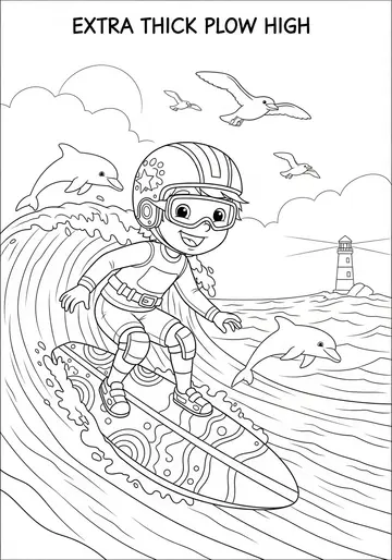 Young Surfer Riding Waves Coloring Page
