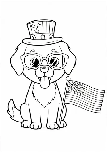 Patriotic Dog Coloring Page with Sunglasses