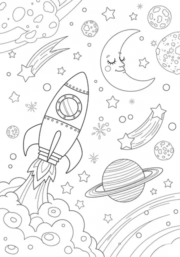 Rocket Space Adventure Coloring Page Free