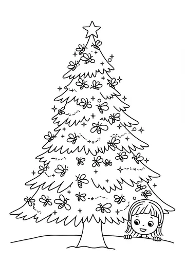 Magical Firefly Christmas Tree Coloring Pages