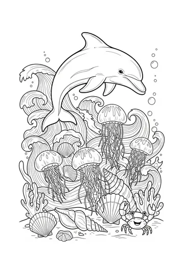 Jumping Dolphin Ocean Waves Coloring Page