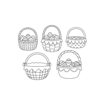 Simple Easter Baskets Line Art Coloring Page for Kids - Printable Black & White Design