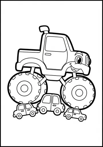 Big Monster Truck Crushing Cars Coloring Page