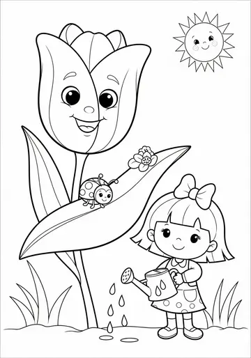 Timmy the Thirsty Tulip Coloring Pages for Ages 3-5