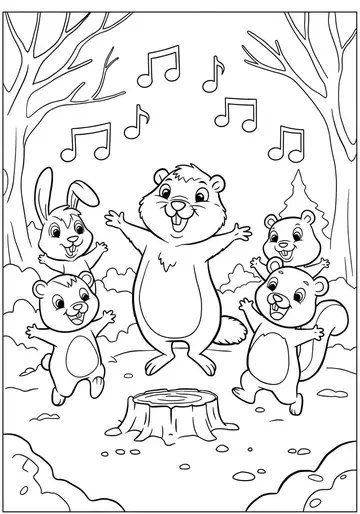 Winter Party Fun Groundhog Day Coloring Pages
