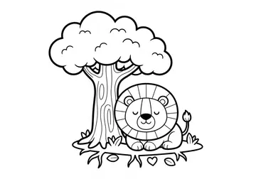 Lion Under Tree Coloring Page