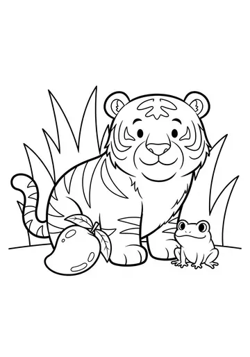 Grumpy Tiger & Frog Jungle Animals Coloring Pages