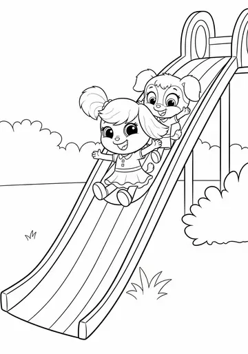 Gabby and Pandy Rainbow Slide Adventure Coloring Page