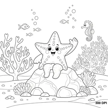 Starfish on Ocean Rock Coloring Page
