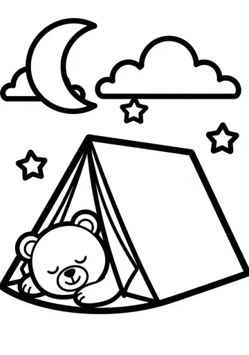 Sleeping Bear Camping Coloring Page for Children