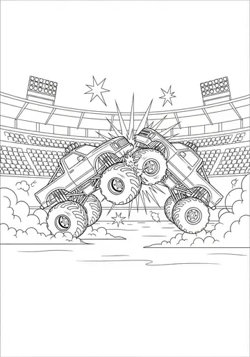 Monster Truck Stunt Collision Coloring Page