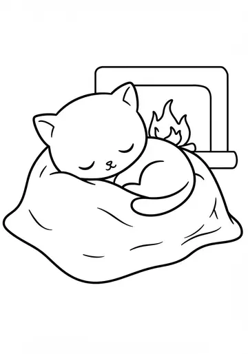 Mittens' Cozy Nap Thanksgiving Day Coloring Pages