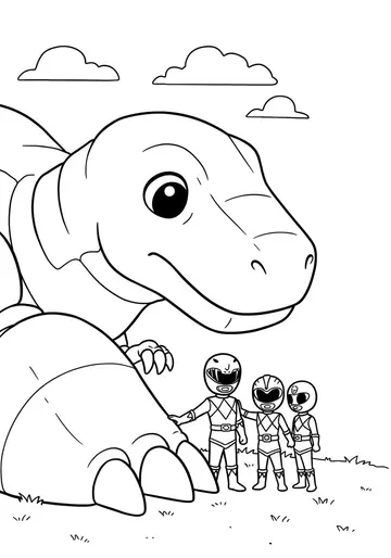 Brave Power Rangers & T-Rex Zord Coloring Pages for 3-5