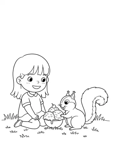 Lily & Squirrel's Ice Cream Sharing Coloring Pages