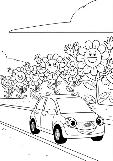 Clean Air & Happy Flowers Hyundai Electric Car Coloring Pages