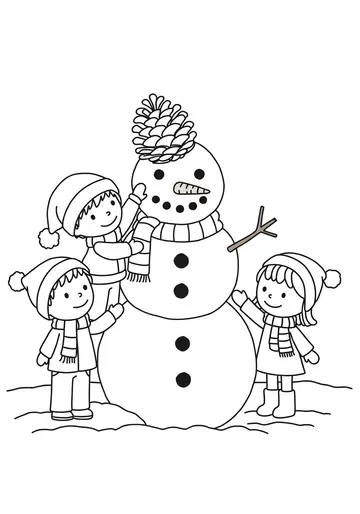 Snowman Building winter Coloring Pages
