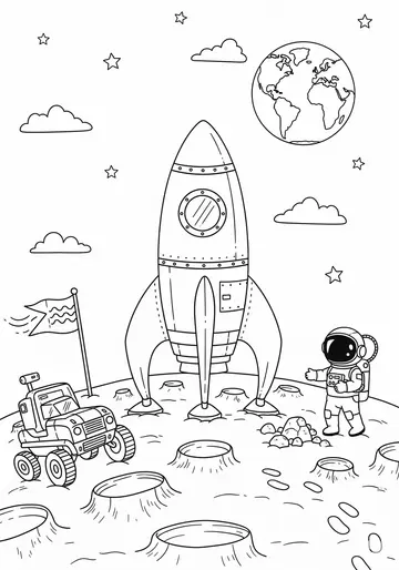 Moon Landing Rocket Coloring Page