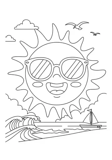 Cool Sun with Sunglasses Coloring Page