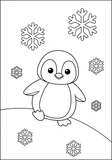 Cute Penguin in the Snow Coloring Page