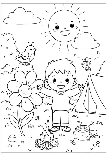 Morning Hello & Nature's Greeting camping Coloring Pages