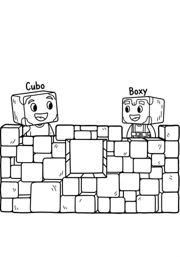 Emotional blocky Coloring Pages Cubo & Boxy's Window
