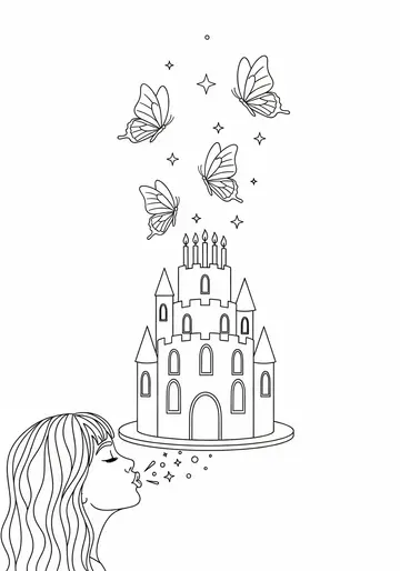 Magical Castle happy birthday Coloring Pages for 3-5 Year Olds