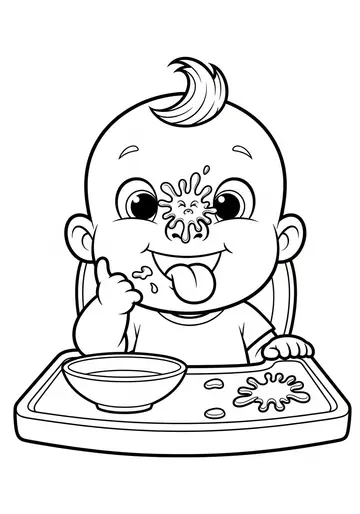 Happy Messy Mealtime Cute Baby Coloring Pages