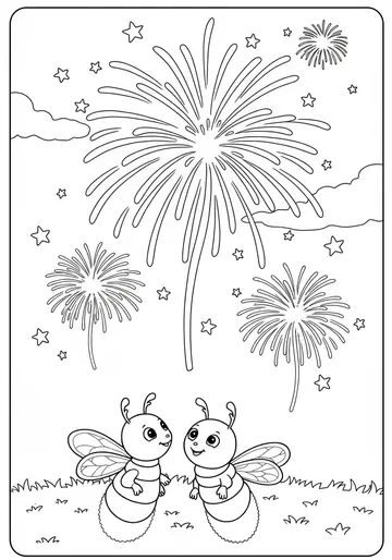 Firefly & Fireworks Coloring Pages for Kids