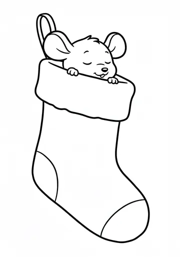 Cozy Mouse in a Stocking Coloring Pages for Toddlers