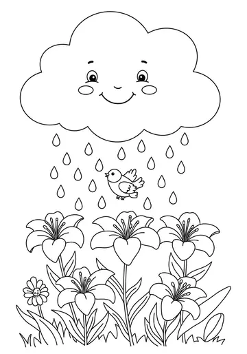 Grumpy Cloud & Happy Lilies Coloring Pages for Kids