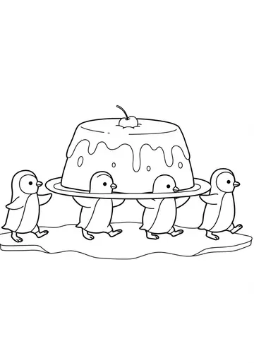 Penguin Pudding Parade Teamwork Coloring Pages for Kids