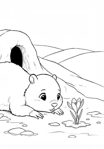 Early Spring Flower Groundhog Day Coloring Pages
