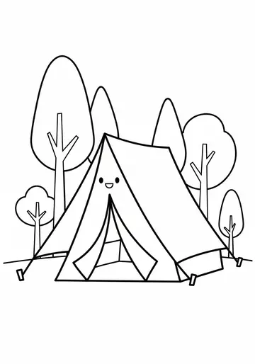 Happy Camping Tent Coloring Page for Kids