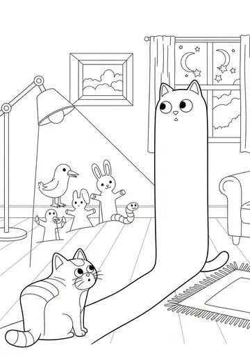 Loaf Cat's Shadow Puppet Fun Coloring Pages