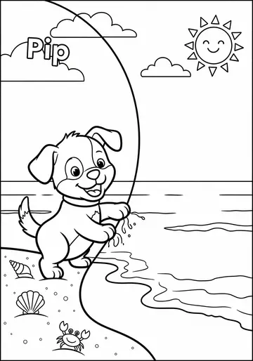 Pip the Puppy's Sandy summer Beach Coloring Pages