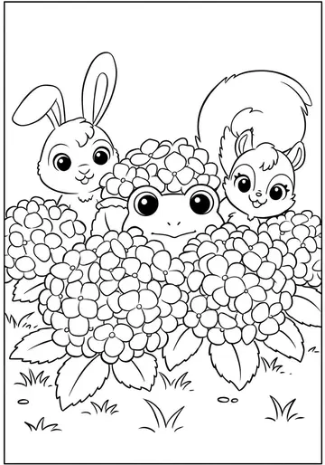 Playful Hydrangeas Hide-and-Seek Coloring Pages