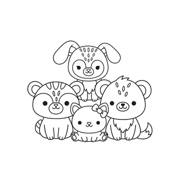 Cute Kawaii Animals Coloring Page