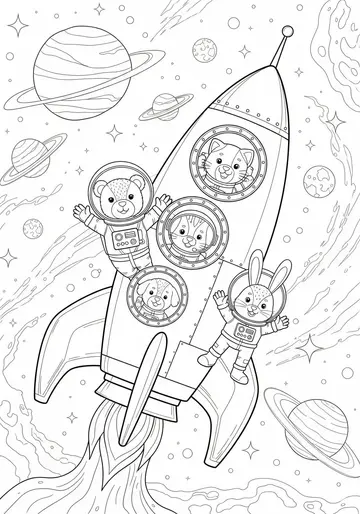 Animal Astronaut Rocket Coloring Page