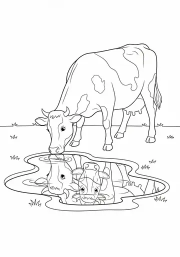 Playful Cow Puddle Painting Coloring Pages for Ages 3-5