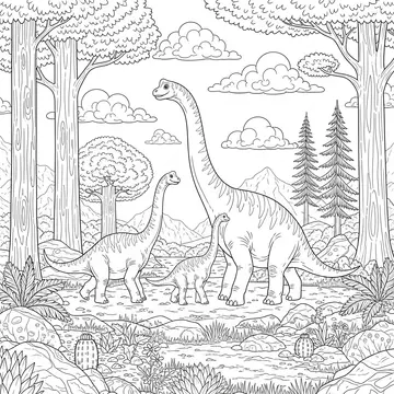 Brachiosaurus Family Walking Together Coloring Page