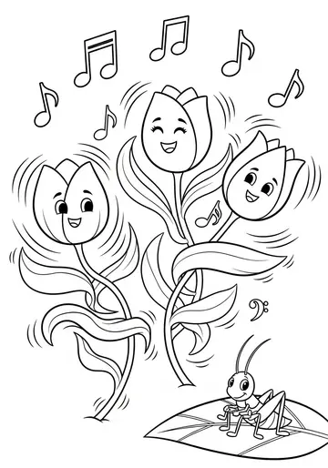 Playful Dance & Music Tulips Coloring Pages