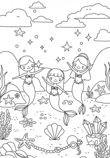 Magical Mermaid Starfish Party Coloring Pages
