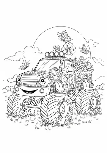 Flower Power Monster Truck Coloring Page